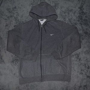 grey vintage nike zip up hoodie, embroidered swoosh